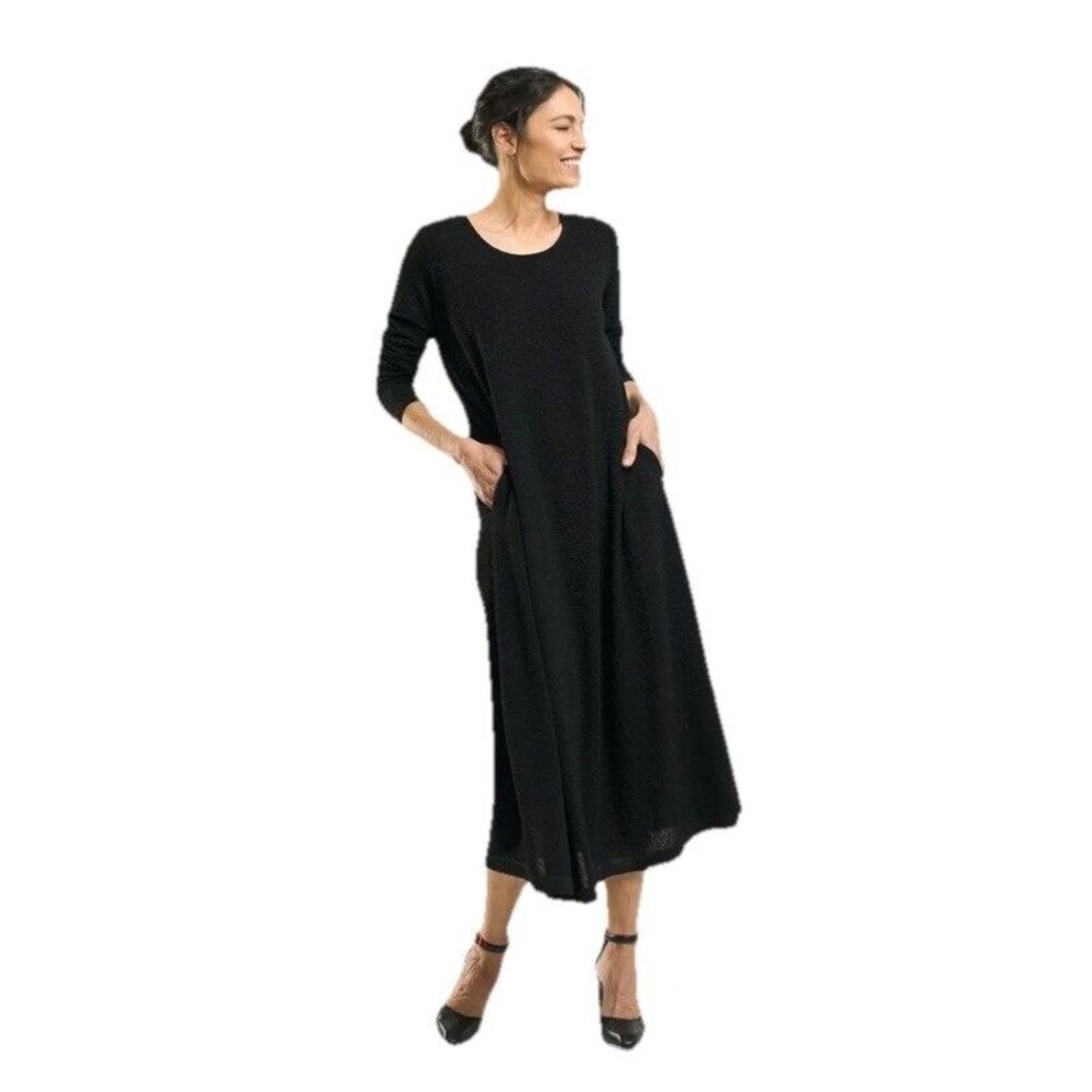 Alembika Sabrina A-Line Textured Stretch Black Dress Pockets US 6-8 | Alembika 1